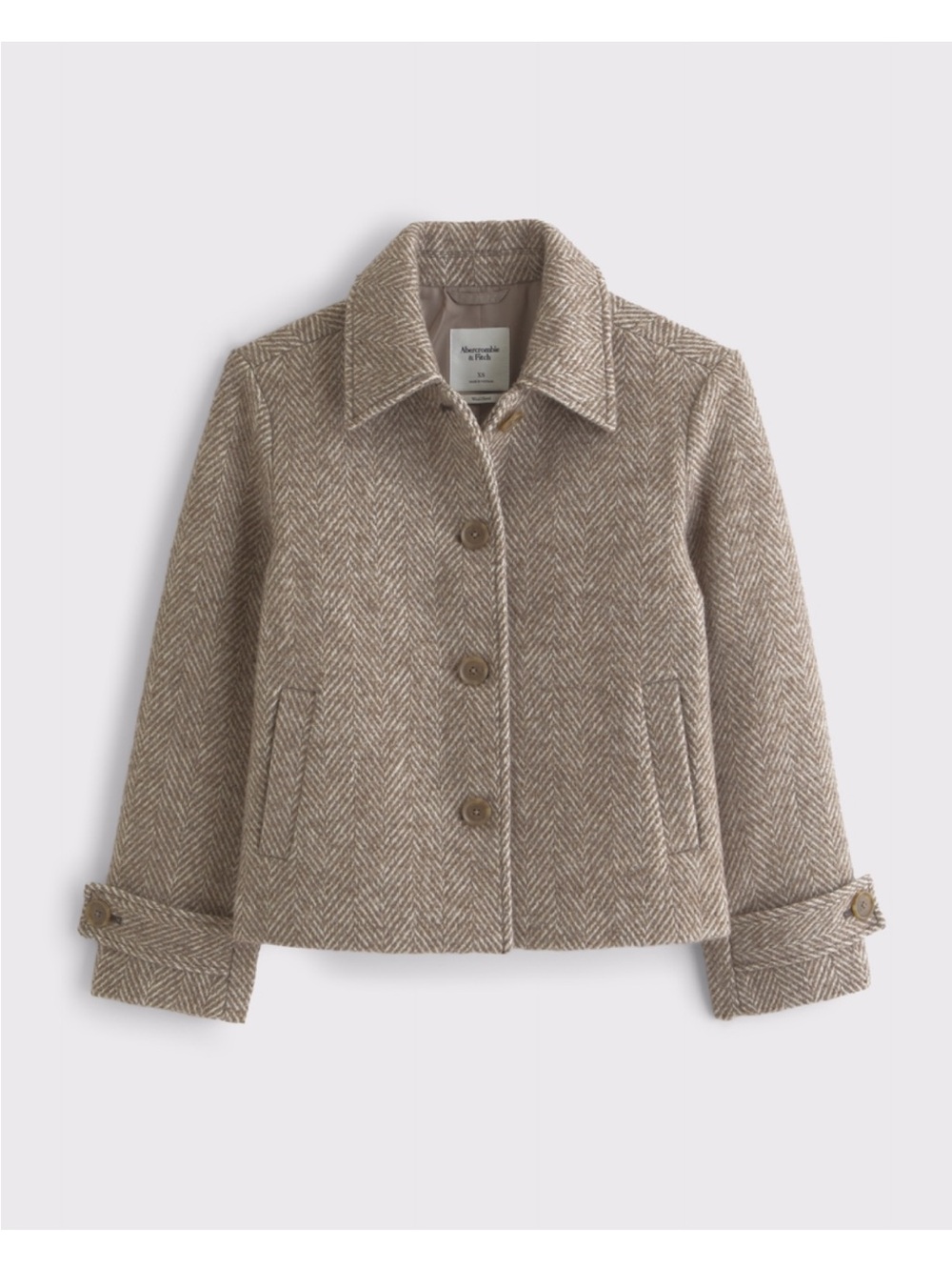 Abercrombie Womens Short Wool-Blend Coat in Brown Herringbone sz Small